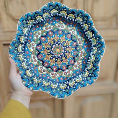 قندان سفالی میناکاری سه‌پایه (طرح گل رنگی)