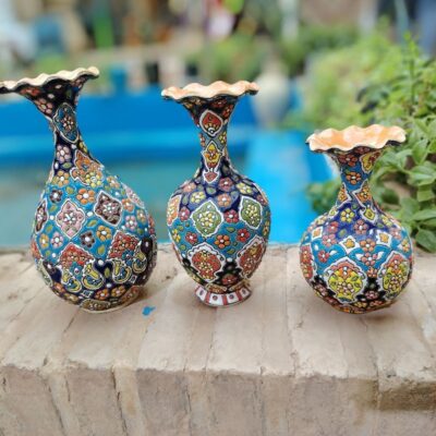 قوری و فنجان سفالی میناکاری (تزئینی کوچک)
