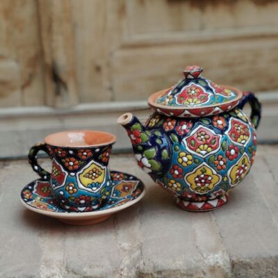 ست گلدان سفالی میناکاری دهان‌چین‌دار (۳ سایز)