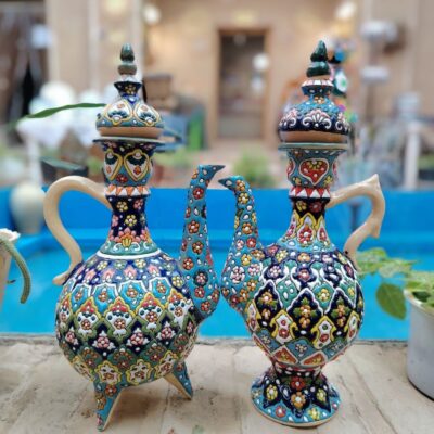 گلدان سفالی میناکاری دهان‌چین‌دار (تکی)