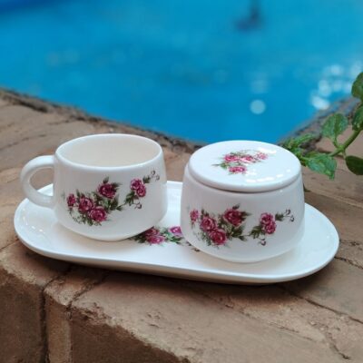 بشقاب تزئینی سفالی میناکاری طرح خورشیدی (سایز کوچک)