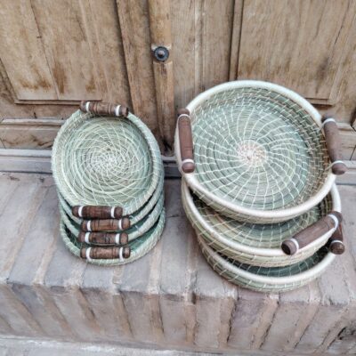 بشقاب تزئینی سفالی میناکاری طرح ستاره هشت‌پر (سایز بزرگ)